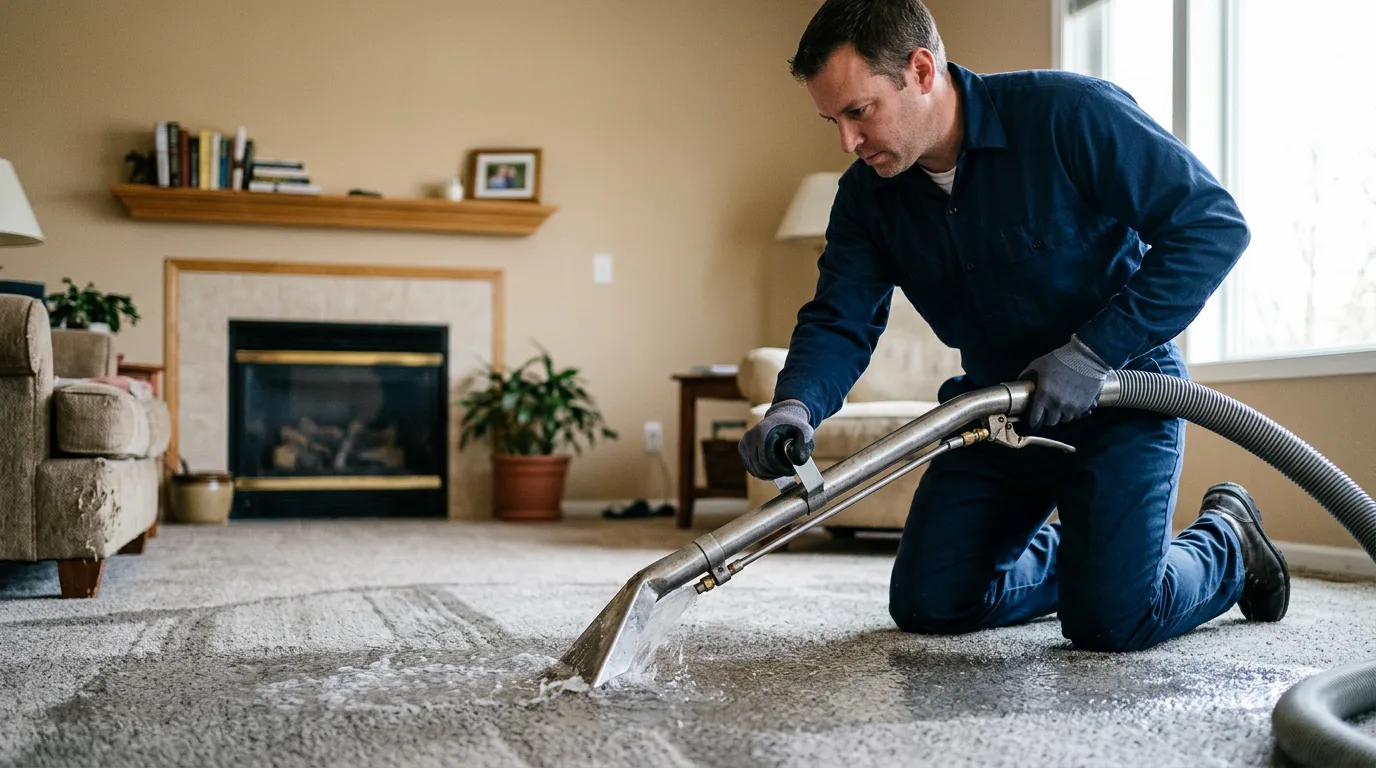 Water damage restoration technician working near Sparta, MI